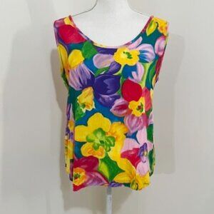 Vintage Jams World Floral Hawaiian Shirt Sleeveless Tank Top Women's Size M